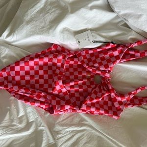 Skatie Chloe one piece swim suit red and pink checker